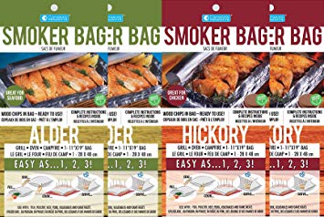 Smoker Bag for Oven/Grill, the Original, in Alder(2) and Hickory(2), 4 Pack