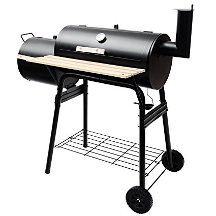 Giantex BBQ Grill Charcoal Barbecue Pit Patio Backyard Home Meat Cooker Smoker with Offset Smoker, Black