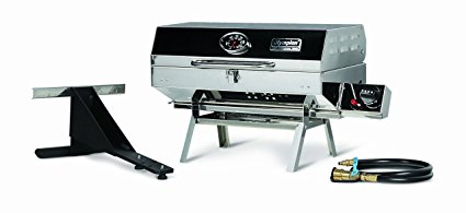 Camco Olympian 5500 Stainless Steel Portable Gas Grill by Connects To Low Pressure Supply On RV, Includes RV Mounting Bracket And Folding Tabletop Legs - 180